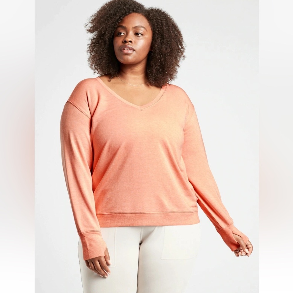 Athleta Sunrise V-Neck Sweatshirt Long‎ Sleeve Peach Heather Size XS - Picture 3 of 12